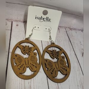 Isabella New York brown dangle carved out lightweight wood butterfly 🦋 earring